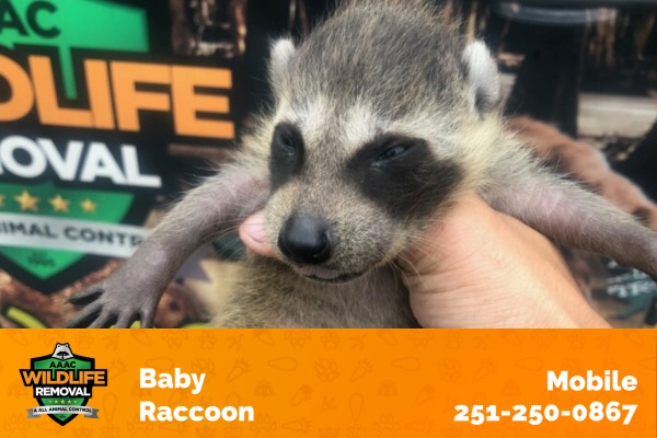 Wildlife Technician Holding a Baby Raccoon in Front of Wildlife Removal Truck